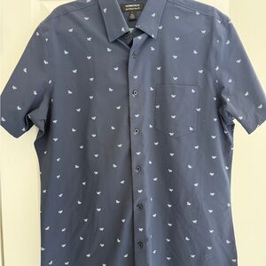 Nordstrom Men’s Navy Short-Sleeve Button-Down Shirt with Small White Print
